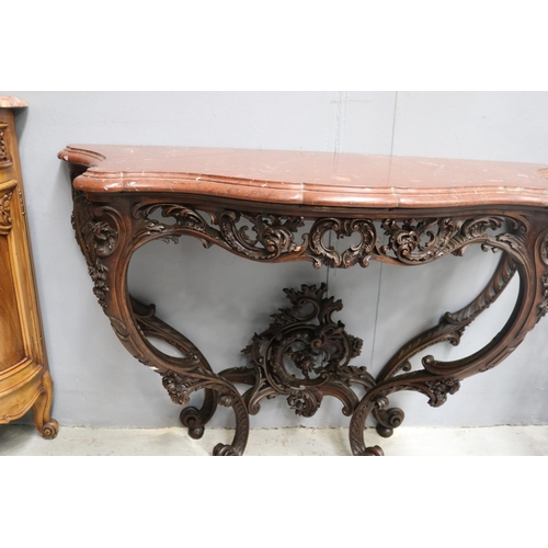 1225 - Fine antique French Louis XV style marble topped console, well carved in relief, pierced aprons,  ap... 