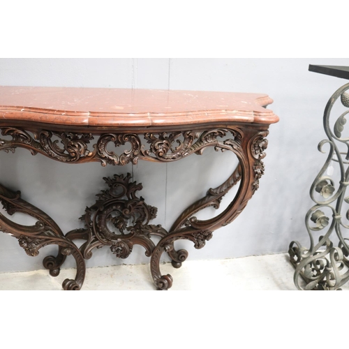 1225 - Fine antique French Louis XV style marble topped console, well carved in relief, pierced aprons,  ap... 