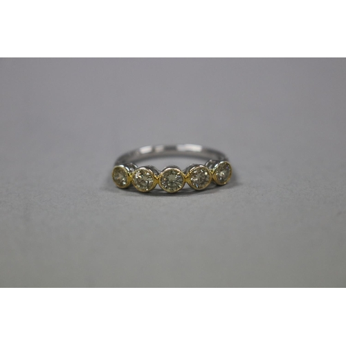 1247 - RETURNED 13/7/24 - Five stone yellow diamond ring set in 18ct white and yellow gold, Brilliant cut d... 