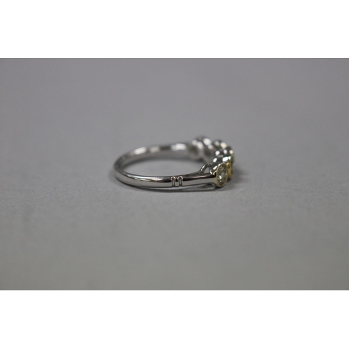 1247 - RETURNED 13/7/24 - Five stone yellow diamond ring set in 18ct white and yellow gold, Brilliant cut d... 