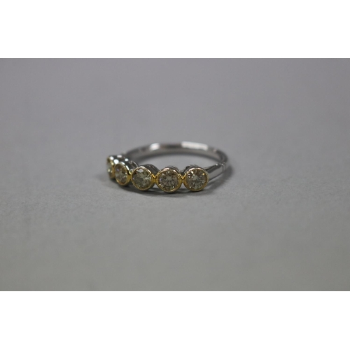 1247 - RETURNED 13/7/24 - Five stone yellow diamond ring set in 18ct white and yellow gold, Brilliant cut d... 