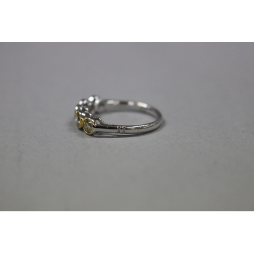 1247 - RETURNED 13/7/24 - Five stone yellow diamond ring set in 18ct white and yellow gold, Brilliant cut d... 