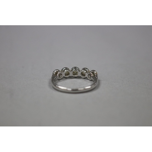 1247 - RETURNED 13/7/24 - Five stone yellow diamond ring set in 18ct white and yellow gold, Brilliant cut d... 