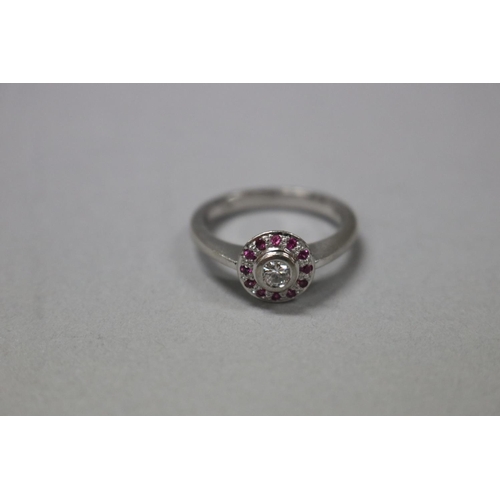 1251 - RETURNED 13/7/24 - Pink sapphire and diamond ring set in white 18ct gold, size Q-R, with valuation, ... 