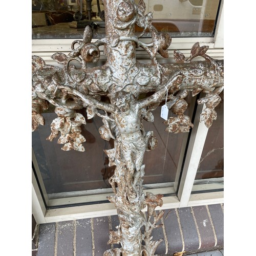 420 - Antique French cast iron cross, 140 cm x 67 cm wide