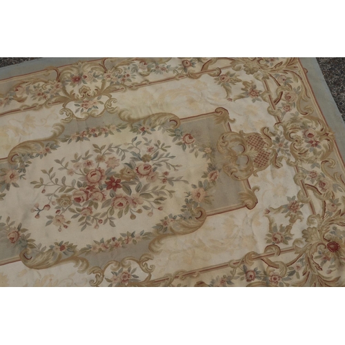 1007 - French style Aubusson carpet, hand woven wool, central floral spray, approx 280cm  x 179cm