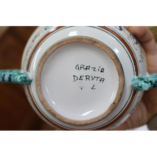 1020 - Part Grazia Deruta service and book 'Deruta A tradition of Italian Ceramics', jug has crack through ... 