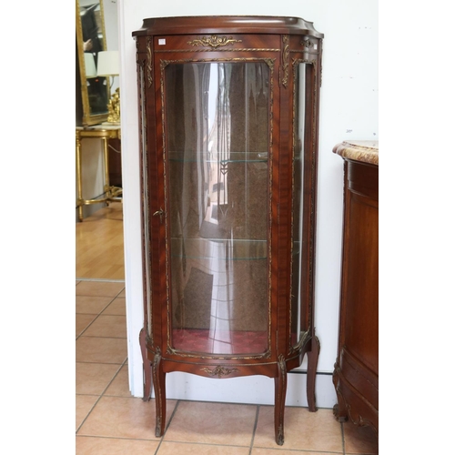 1050 - Vintage French Louis XV style petite vitrine, with glass shelves, brass mounts, approx 37cm Dia x 16... 