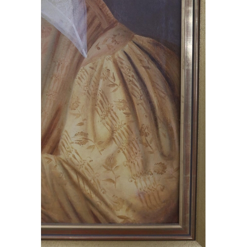 1098 - Antique 19th century portrait of a French lady, oil on canvas, reframed, approx 86cm x 71cm (includi... 