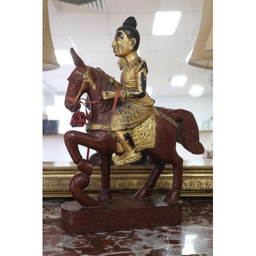 1137 - Large decorative Burmese warrior on horse, approx 32cm L x 16cm W x 55cm H