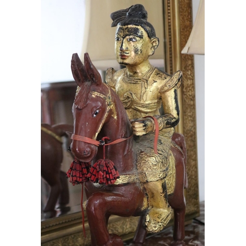 1137 - Large decorative Burmese warrior on horse, approx 32cm L x 16cm W x 55cm H