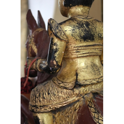 1137 - Large decorative Burmese warrior on horse, approx 32cm L x 16cm W x 55cm H