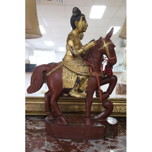 1137 - Large decorative Burmese warrior on horse, approx 32cm L x 16cm W x 55cm H