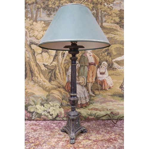 1141 - Antique French church pricket lamp converted for electricity, unknown working condition, approx 65cm... 