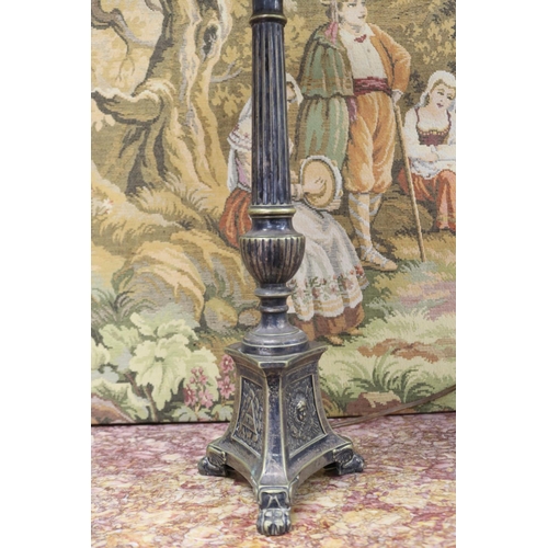 1141 - Antique French church pricket lamp converted for electricity, unknown working condition, approx 65cm... 