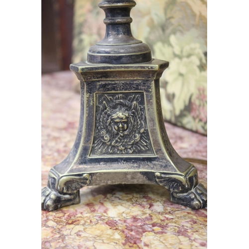 1141 - Antique French church pricket lamp converted for electricity, unknown working condition, approx 65cm... 