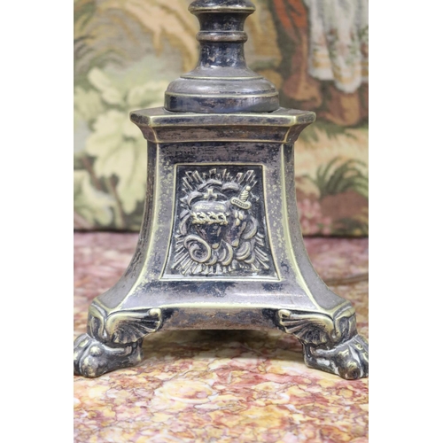 1141 - Antique French church pricket lamp converted for electricity, unknown working condition, approx 65cm... 