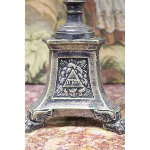 1141 - Antique French church pricket lamp converted for electricity, unknown working condition, approx 65cm... 