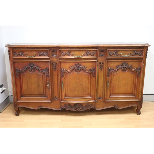 1146 - Vintage French Louis XV style three door enfilade buffet, approx 54cm W x 229cm L x 106cm H