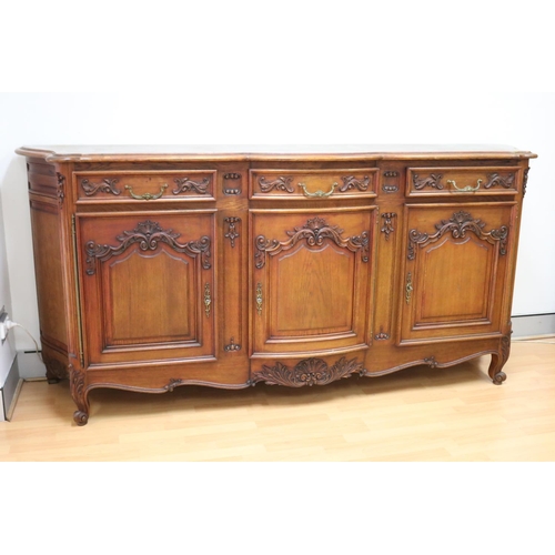 1146 - Vintage French Louis XV style three door enfilade buffet, approx 54cm W x 229cm L x 106cm H