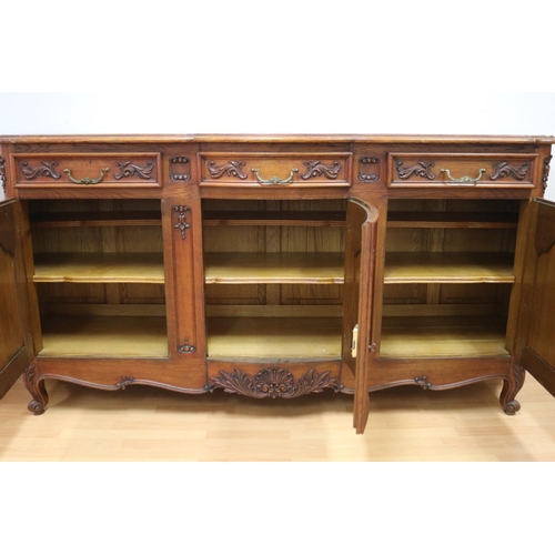 1146 - Vintage French Louis XV style three door enfilade buffet, approx 54cm W x 229cm L x 106cm H