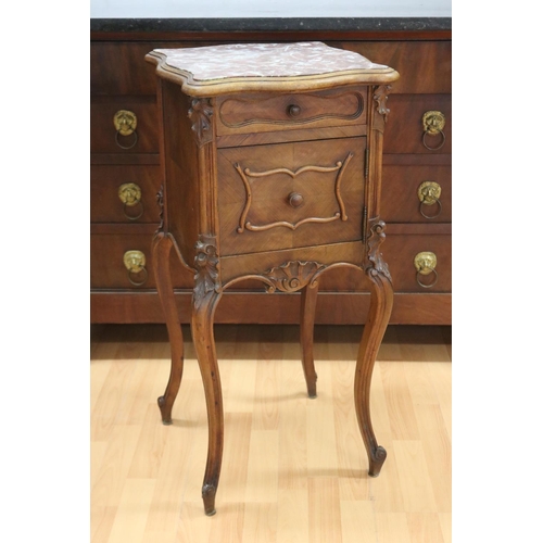 1149 - Antique French Louis XV style marble topped nightstand, with fitted marble interior, approx 41cm L x... 