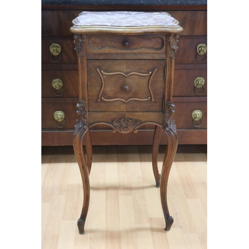 1149 - Antique French Louis XV style marble topped nightstand, with fitted marble interior, approx 41cm L x... 