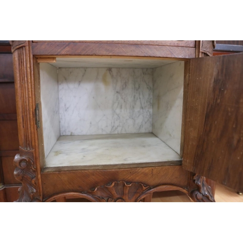 1149 - Antique French Louis XV style marble topped nightstand, with fitted marble interior, approx 41cm L x... 