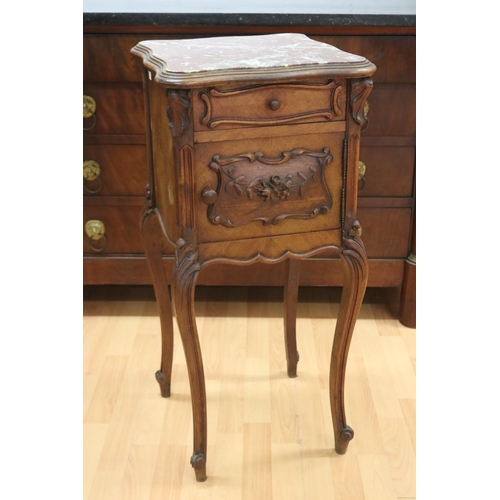 1150 - Antique French Louis XV style marble topped nightstand, with fitted marble interior, approx 40cm L x... 