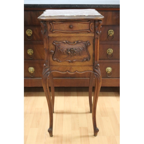 1150 - Antique French Louis XV style marble topped nightstand, with fitted marble interior, approx 40cm L x... 