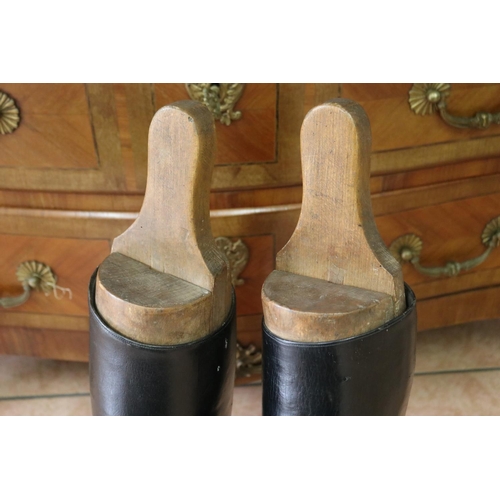 1153 - Pair of French leather riding boots with wooden stretchers, approx 62cm H x 36cmL x 13cm W (2)