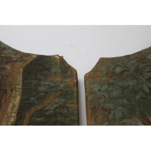 1174 - Pair of French painted canvas floor panels, showing lovers under trees, approx 188cm H x 73.5cm L (2... 