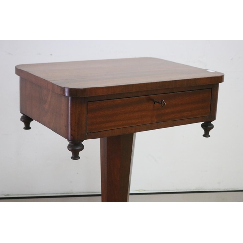 1212 - English William IV style pedestal work table, standing on tri leg support, approx 74cm H x 52.5cm W ... 