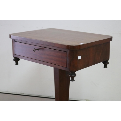 1212 - English William IV style pedestal work table, standing on tri leg support, approx 74cm H x 52.5cm W ... 