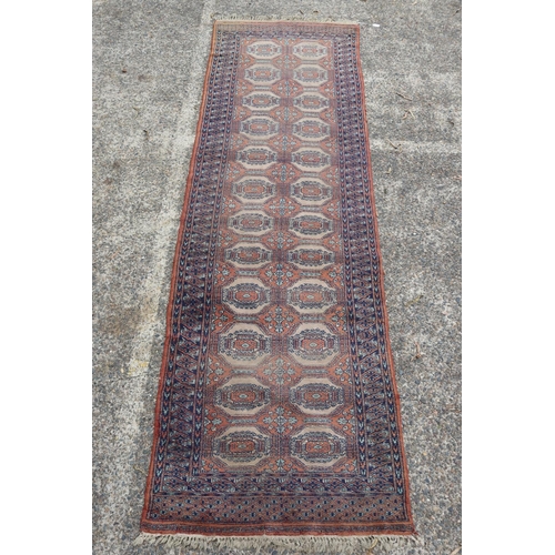 1214 - Persian handwoven wool hall runner carpet, showing wear & age, approx 97cm x 322cm