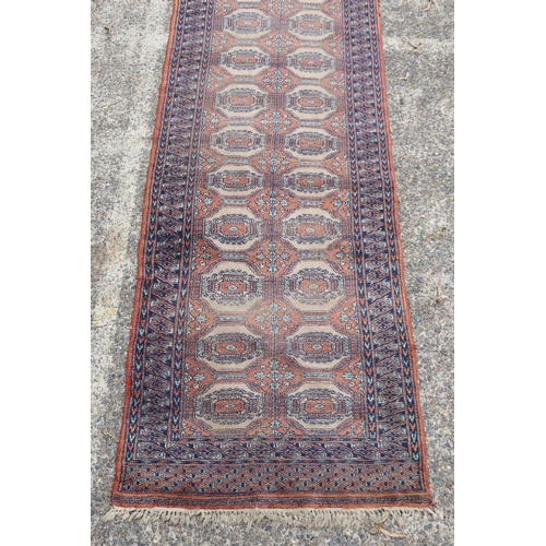 1214 - Persian handwoven wool hall runner carpet, showing wear & age, approx 97cm x 322cm