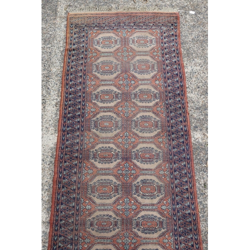 1214 - Persian handwoven wool hall runner carpet, showing wear & age, approx 97cm x 322cm