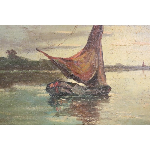 1296 - Herbosch, fishing boats and estuary, oil on board, signed indistinctly lower left, frame approx 64cm... 