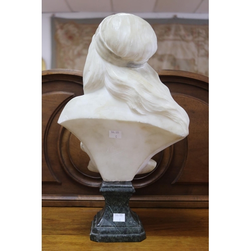 1036 - Adolfo Cipriani (1800-1930) carved alabaster bust of a young lady, signed to back, approx 43.5cm H