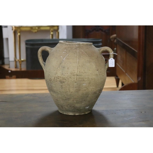 1231 - French stoneware twin handled vessel, approx 35cm H