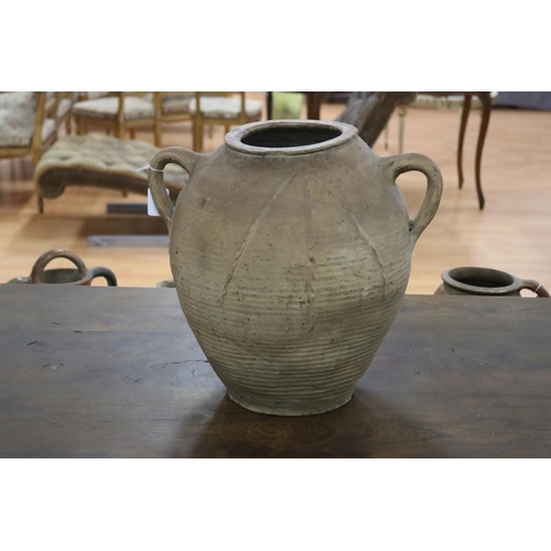 1231 - French stoneware twin handled vessel, approx 35cm H