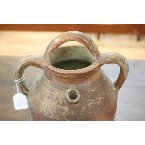 1236 - French stoneware vessel with multiple handles & single spout, approx 31cm H