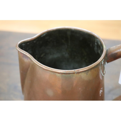 1298 - Well made French copper jug, approx 25cm H x 26cm W x 20.5cm dia