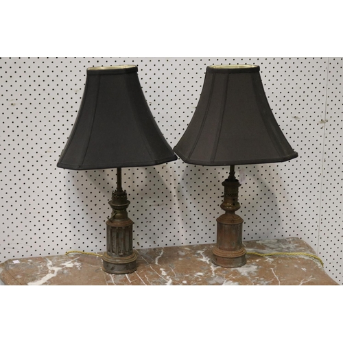 1301 - Pair of French metal lamps with black shades, unknown working condition, each approx 56cm H (2)
