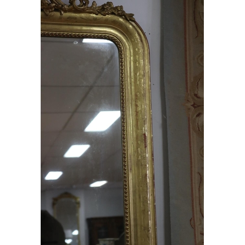 1116 - Antique French Napoleon III gilt salon mirror, with central shell & floral crest, approx 135cm H x 9... 