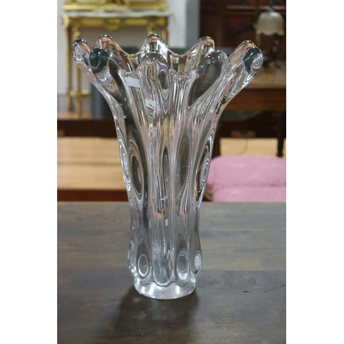 1206 - Heavy French trumpet form stretched glass vase, approx 40cm H x 29cm Dia