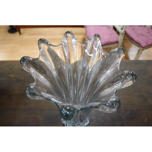 1206 - Heavy French trumpet form stretched glass vase, approx 40cm H x 29cm Dia