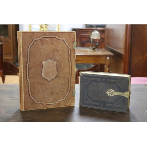 1292 - Two antique French photo albums, to include some photos, approx 28cm x 21cm and smaller (2)