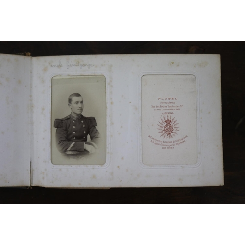 1292 - Two antique French photo albums, to include some photos, approx 28cm x 21cm and smaller (2)