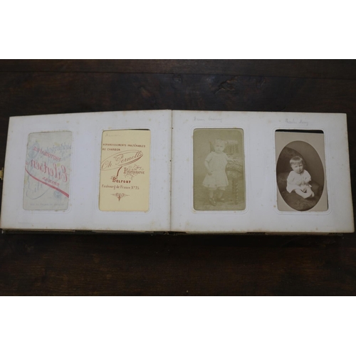 1292 - Two antique French photo albums, to include some photos, approx 28cm x 21cm and smaller (2)